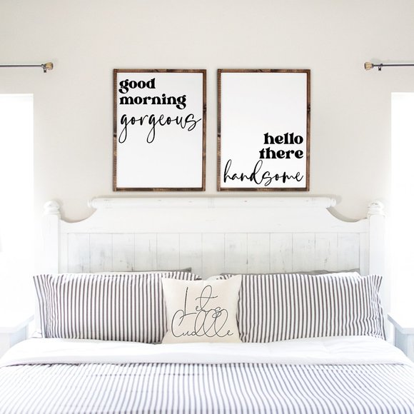 Good Morning Gorgeous Hello There Handsome Framed Canvas Signs | Bedroom Decor - Picture 1 of 1